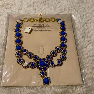 Blue and Gold Formal Necklace/ New/ Tags On